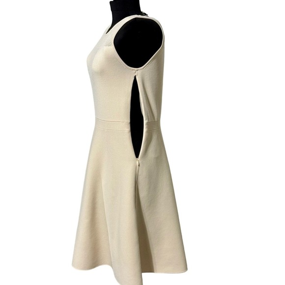 Ann Taylor Ivory Knit Sheer Mesh Yoke Sleeveless A-line Fit & Flare Dress size M - Picture 4 of 10
